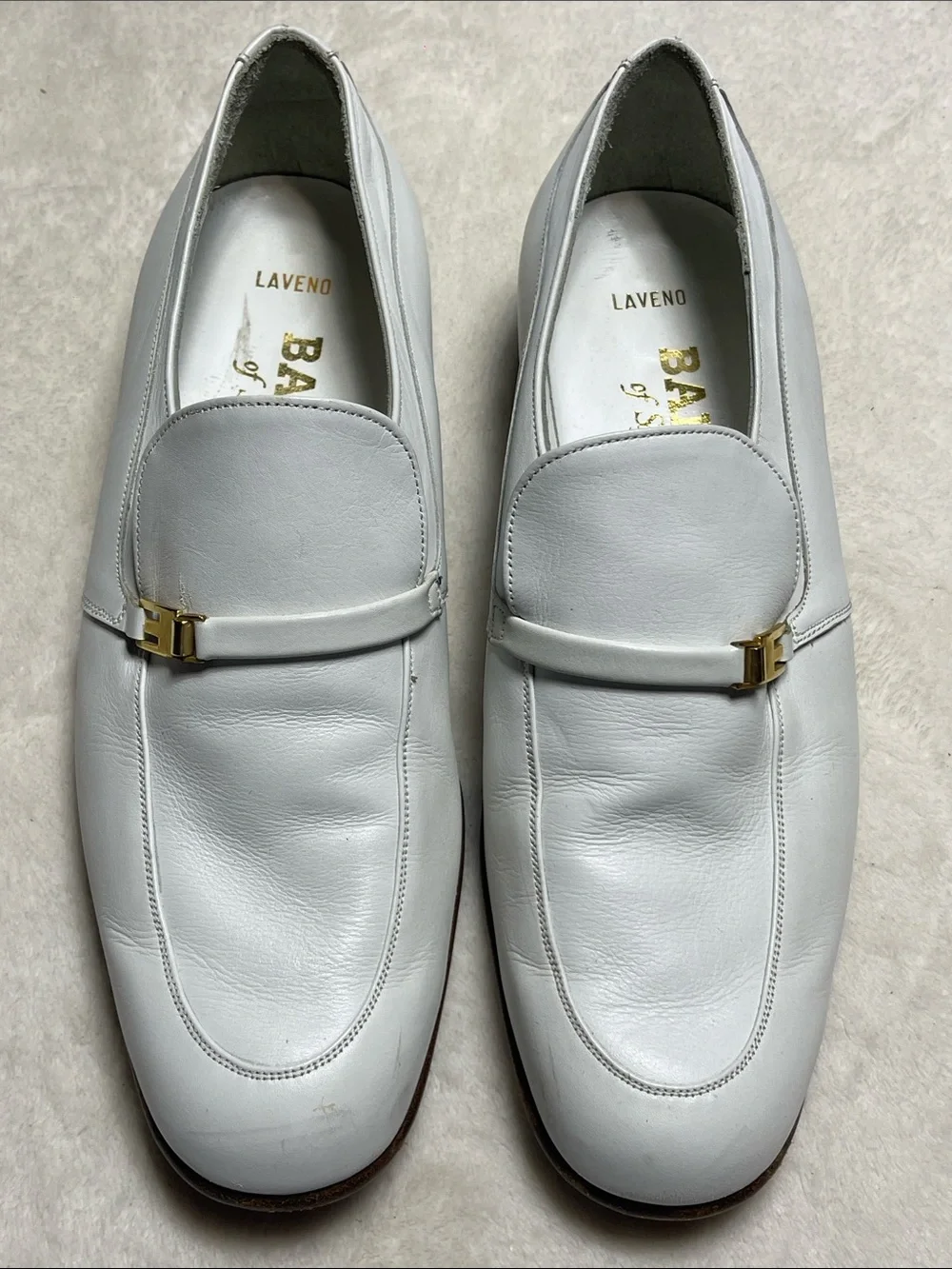 Bally Laveno White Leather Slip-On Loafers with Gold Accent Size 6.5 Men’s